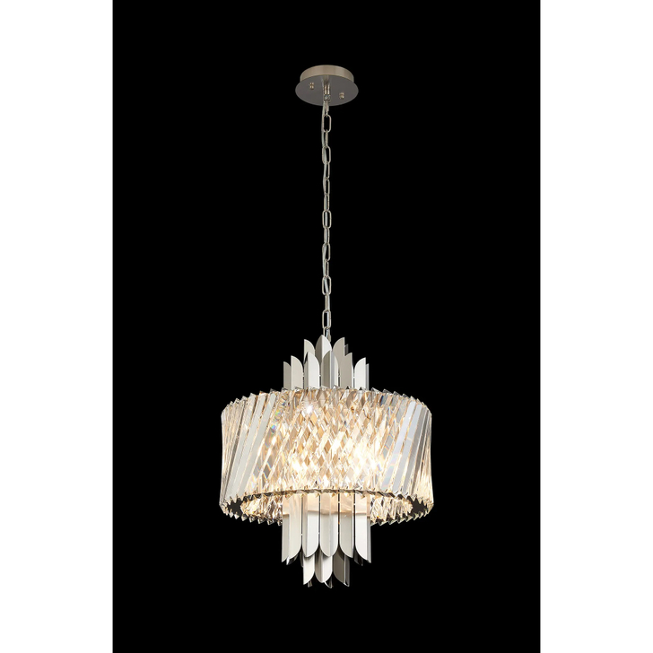 Alol 43cm Round Satin Nickel/Clear 6 Light Crystal Pendant Light