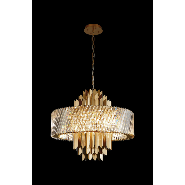 Alol 70cm Round Brass/Clear 13 Light Large Crystal Pendant Light