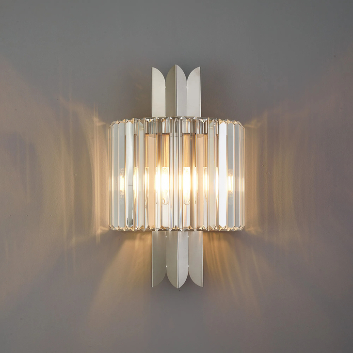 Alol Satin Nickel/Clear 2 Light Crystal Wall Light