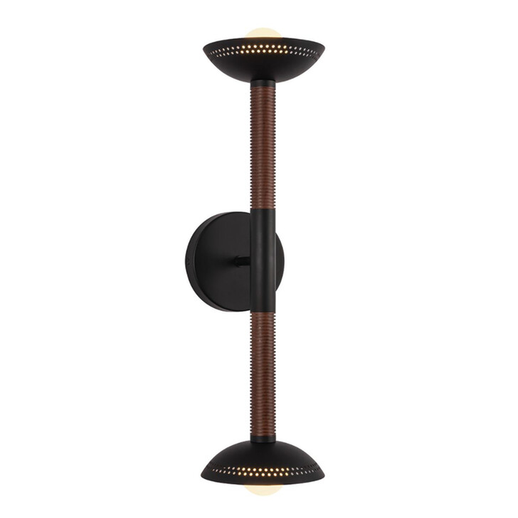 Alora Mood Alm Matt Black And Walnut Wood 2 Light Dimmable Led Wall Light - 3000K