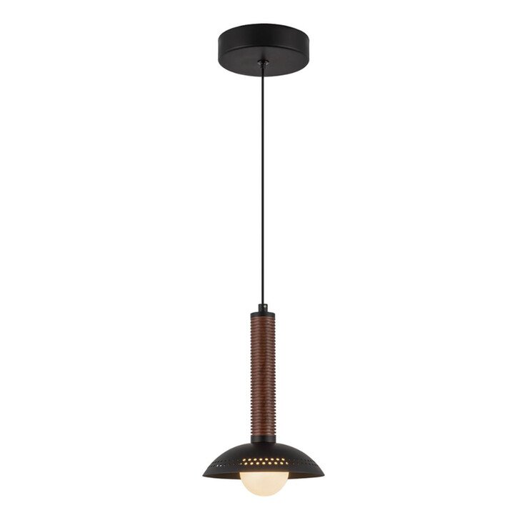 Alora Mood Alm Matt Black And Walnut Wood Dimmable Led Mini Pendant - 3000K
