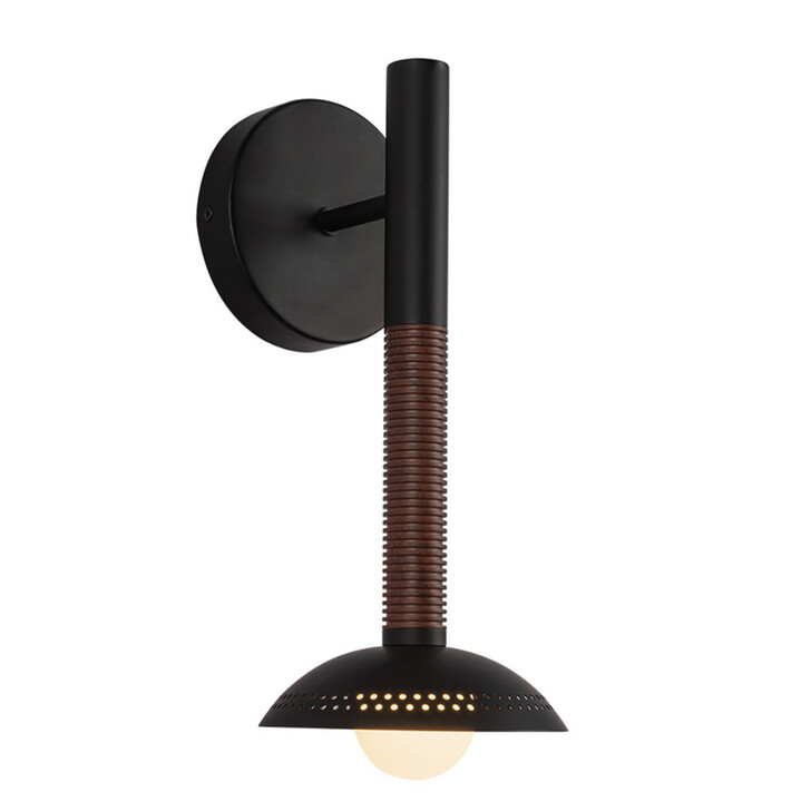 Alora Mood Alm Matt Black And Walnut Wood Dimmable Led Wall Light - 3000K