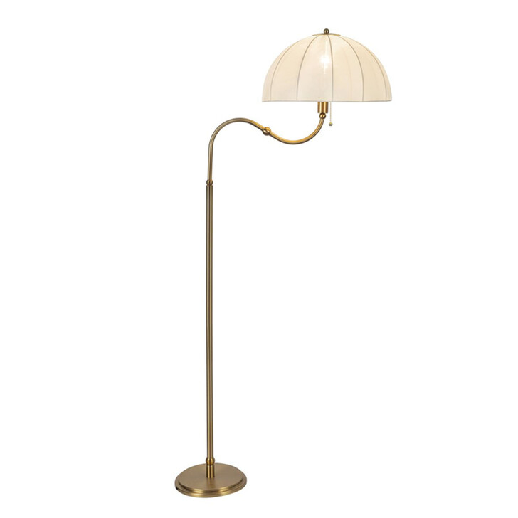 Alora Mood Crosby Brushed Gold Floor Lamp Complete With Satin Cream Fabric Shade - Switched