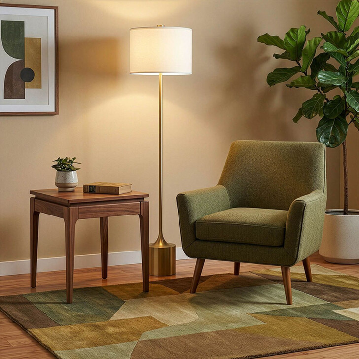 Alora Mood Issa Brushed Gold Floor Lamp Complete With Ivory Linen Shade