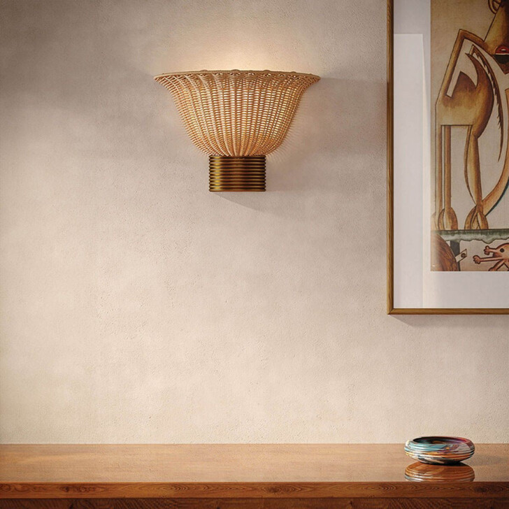 Alora Mood Kai Brushed Gold And Rattan Wall Light