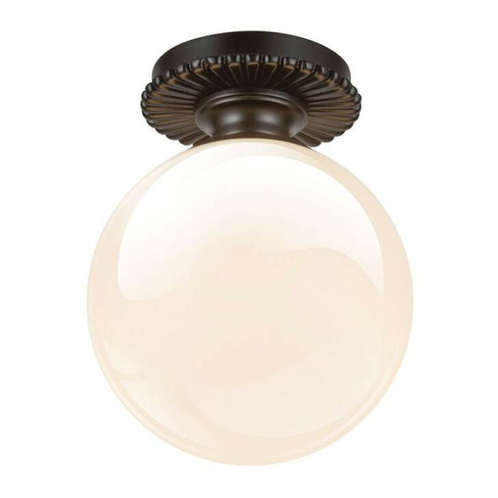 Alora Mood Otis Flush Matt Black Ceiling Light Complete With Shiny Opal Glass - IP44