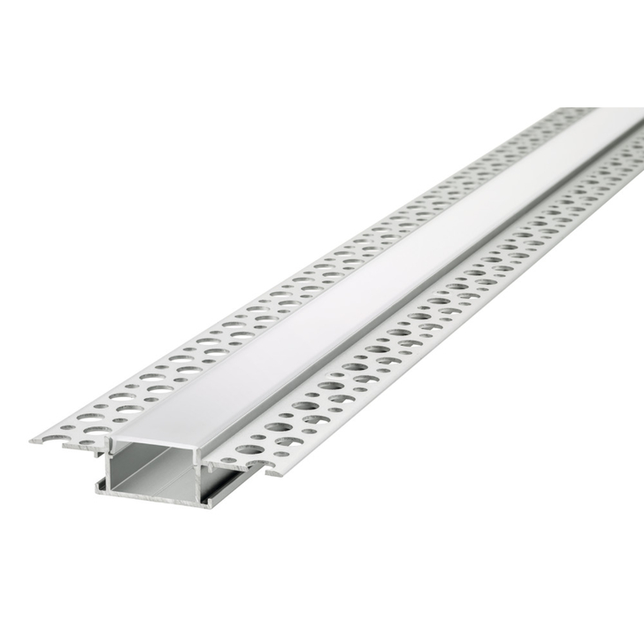 Aluminium LED Strip Profile Plaster-In Recessed 2M With Frosted Diffuser For Max 2X 10MM Width Strip