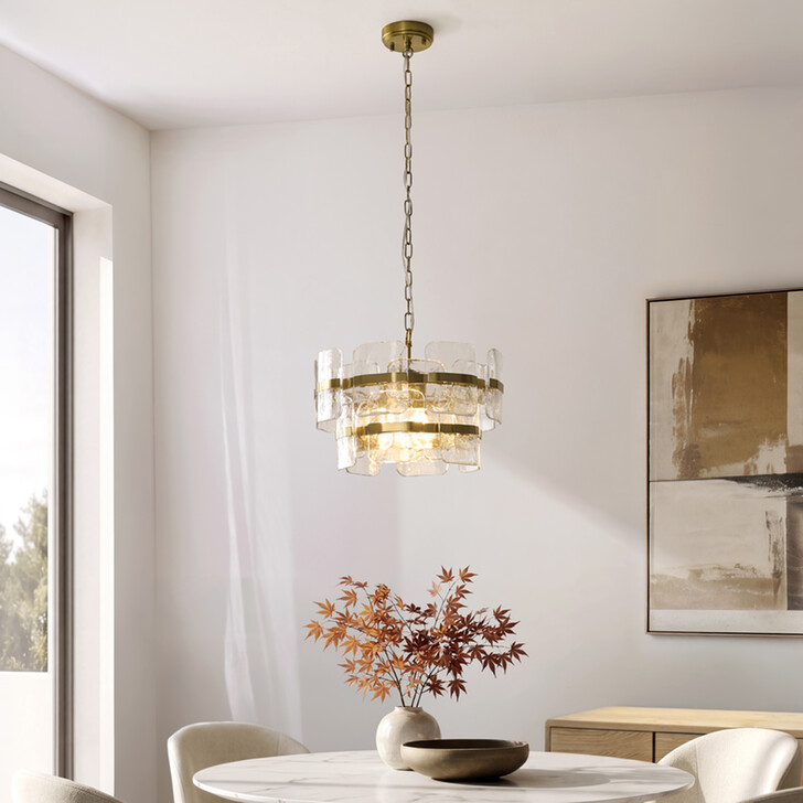 Ancara Brushed Aged Brass Finish 3 Light Pendant Light Complete With Clear Textured Glass