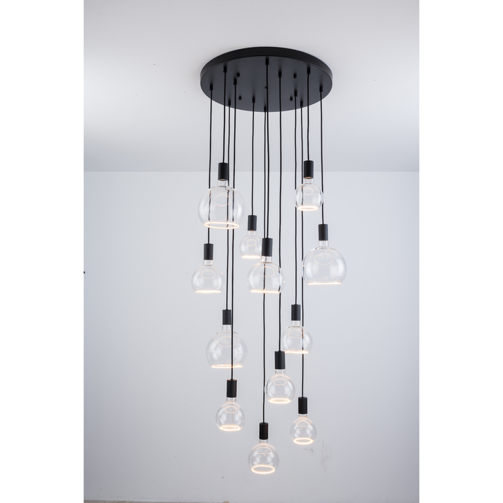 Angel Black 12 Light Cluster Pendant Complete With Assorted Clear Angel LED Globes