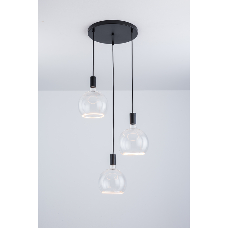 Angel Black 3 Light Cluster Pendant Complete With Clear Angel LED Globes