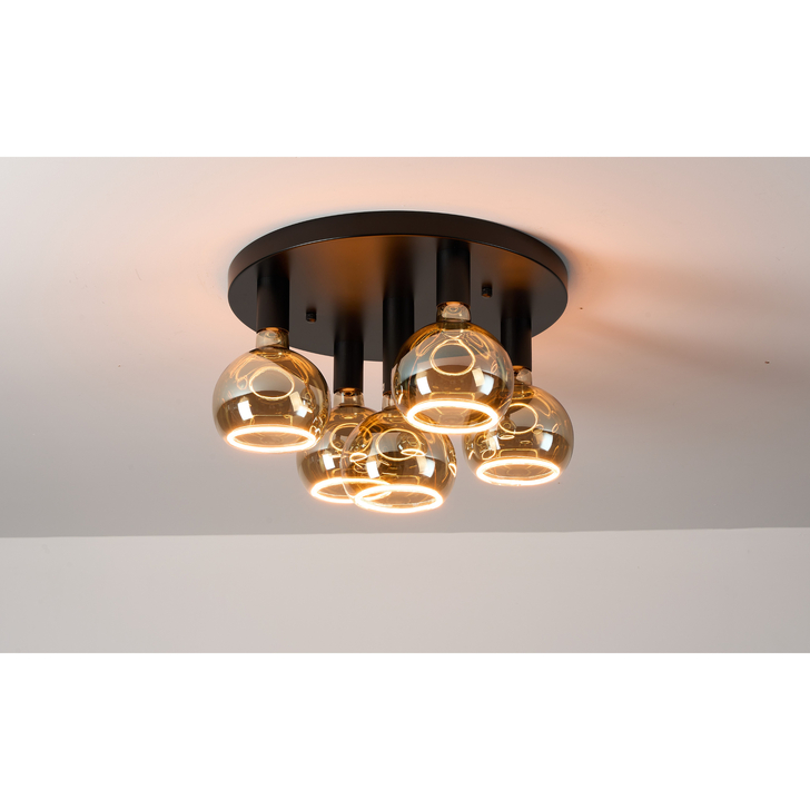 Angel Black 5 Light Semi Flush Ceiling Light Complete With Smoked Angel LED Globes