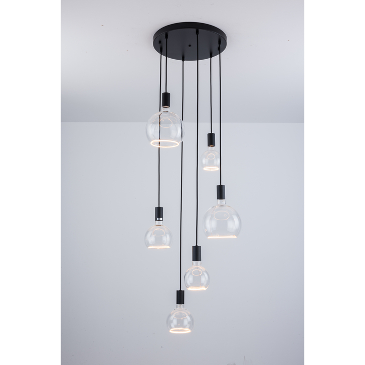 Angel Black 6 Light Cluster Pendant Complete With Assorted Clear Angel LED Globes