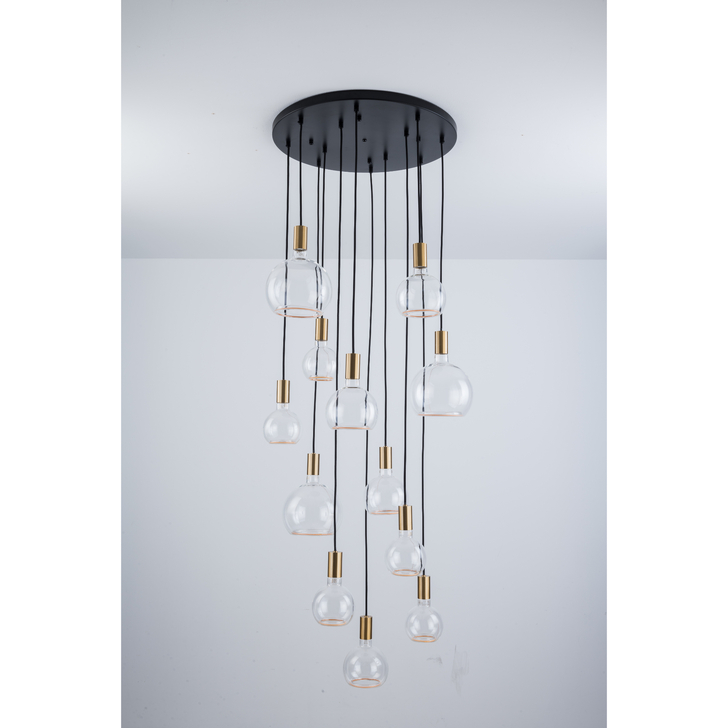 Angel Black And Gold 12 Light Cluster Pendant Complete With Assorted Clear Angel LED Globes