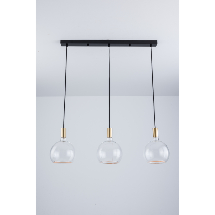 Angel Black And Gold 3 Light Island Bar Pendant Complete With Clear Angel LED Globes