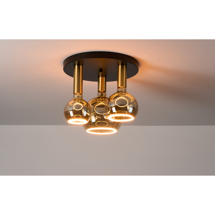 Angel Black And Gold 3 Light Semi Flush Ceiling Light Complete With Assorted Smoked Angel LED Globes