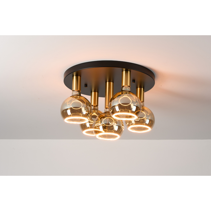 Angel Black And Gold 5 Light Semi Flush Ceiling Light Complete With Smoked Angel LED Globes