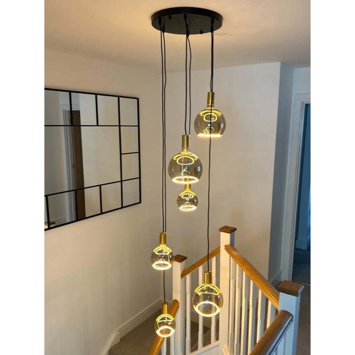 Angel Black And Gold 6 Light Cluster Pendant Complete With Assorted Smoked Angel LED Globes
