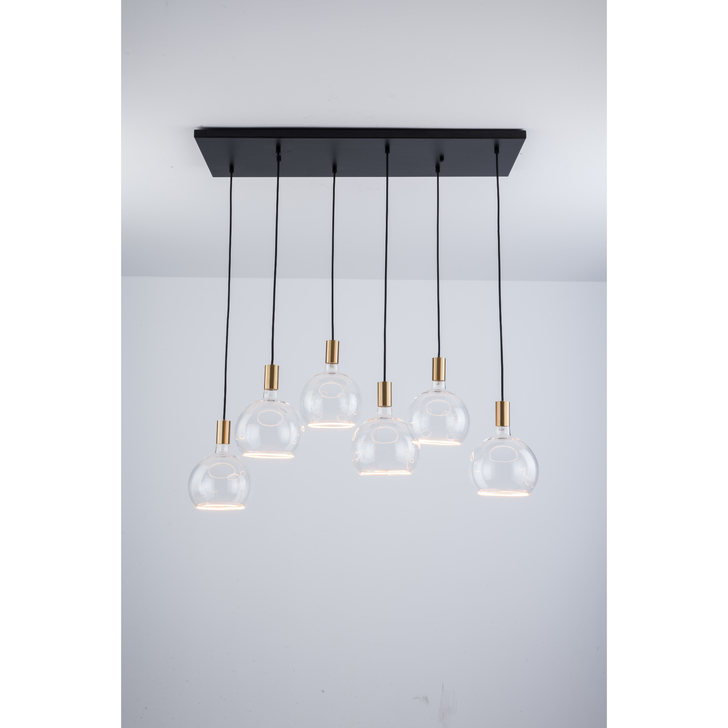 Angel Black And Gold 6 Light Island Bar Pendant Complete With Clear Angel LED Globes