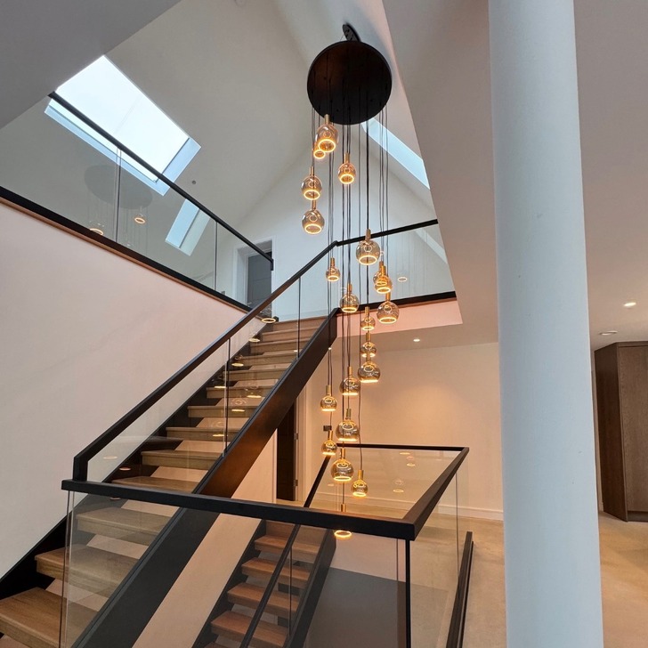 Angel Large 21 Light Clsuter Pendant Black & Gold With Large & Medium Angel Smoked LED Globes