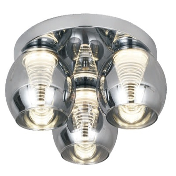 Aria Polished Chrome 3 Flush Led Ceiling Light Complete With Smoked Glasses - 4000K