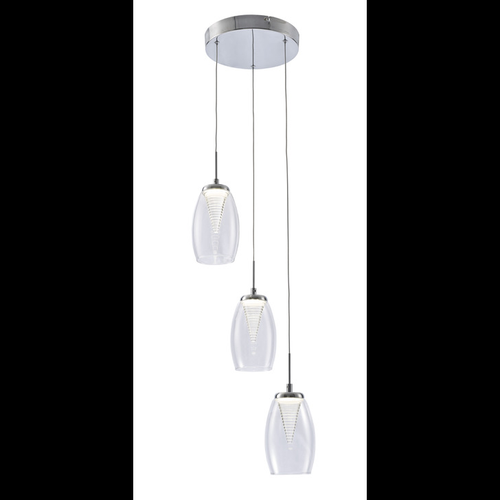 Aria Polished Chrome 3 Light Led Cluster Pendant With Clear Glasses - 4000K