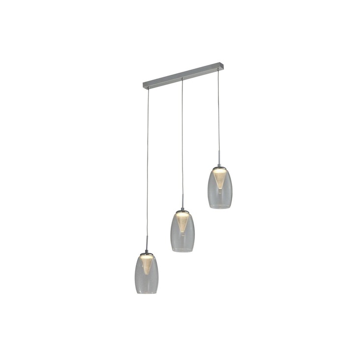 Aria Polished Chrome 3 Light Led Island Pendant With Clear Glasses - 4000K