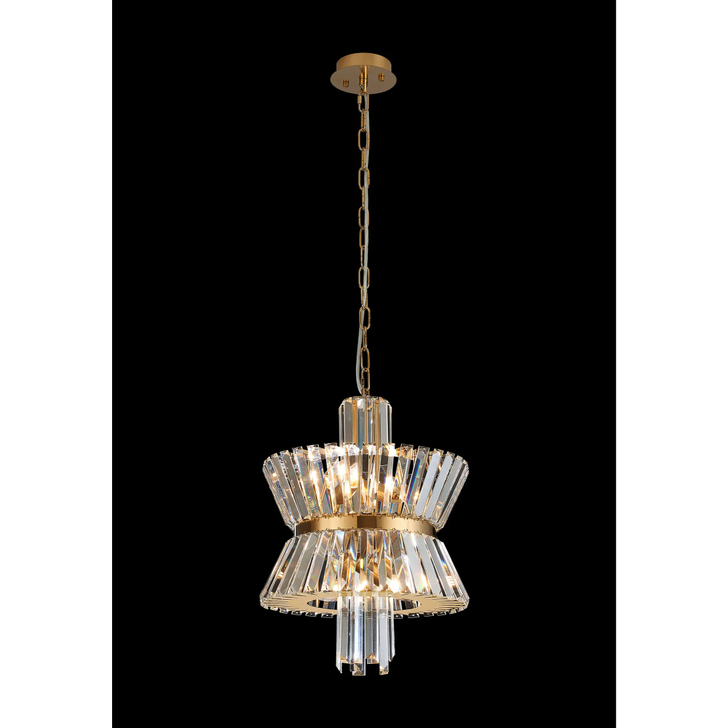 Avie 35cm Round Brass/Clear 4 Light Crystal Pendant Light