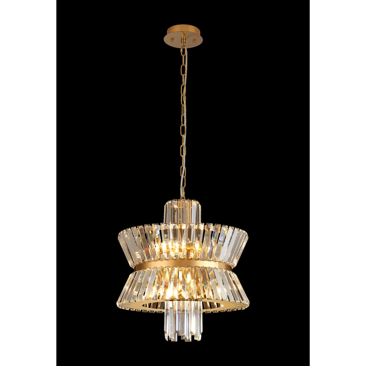 Avie 44cm Round Brass/Clear 8 Light Crystal Pendant Light