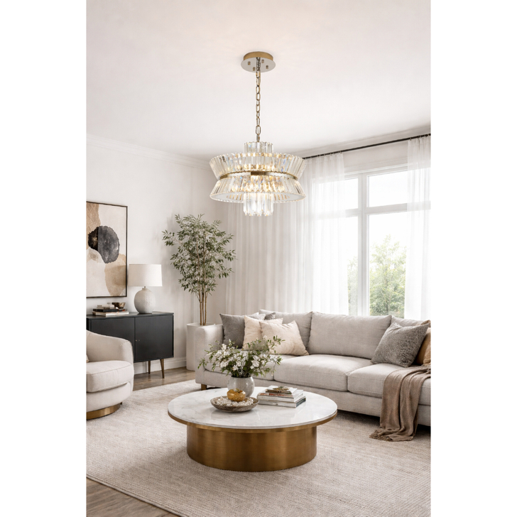 Avie 57cm Polished Nickel/Clear 12 Light Crystal Pendant Light