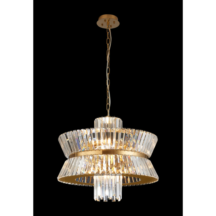 Avie 57cm Round Brass/Clear 12 Light Crystal Pendant Light