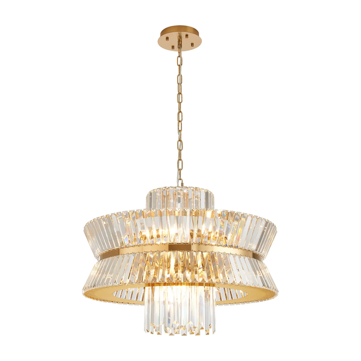 Avie 70cm Round Brass/Clear Large 18 Light Crystal Pendant Light