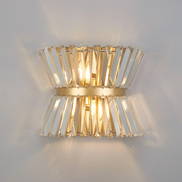 Avie Brass/Clear 2 Light Crystal Wall Light