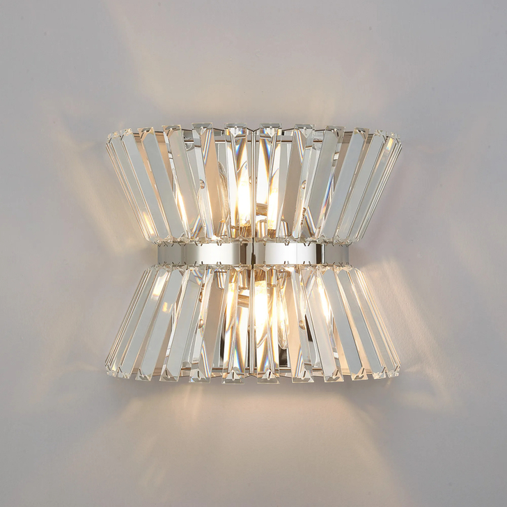Avie Polished Nickel/Clear 2 Light Crystal Wall Light