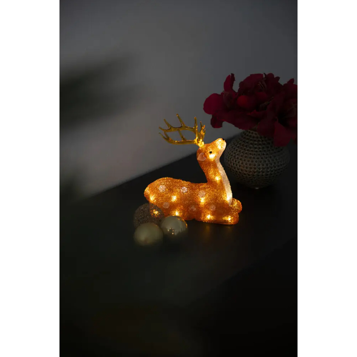 B/O Acrylic Reindeer 22cm, 24 Warm White Led. 3xAAA IP21