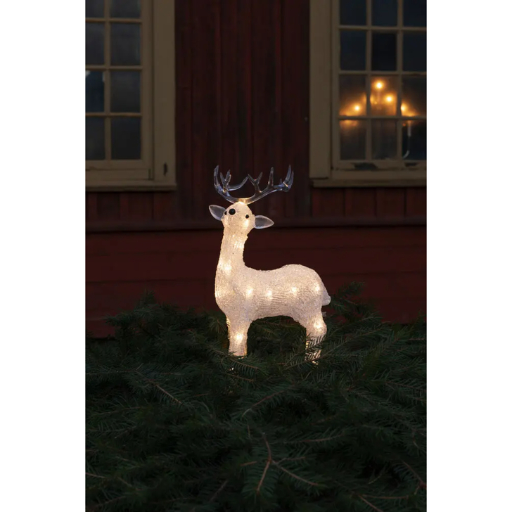 B/O Acrylic Reindeer 31,5cm, 24 w.wh Led. Tim.6H. 4xAA IP45