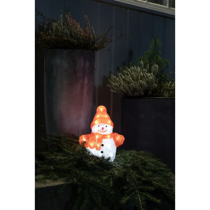 B/O Acrylic Snowman 22,5cm, 24 Warm White Led. 3xAA IP21