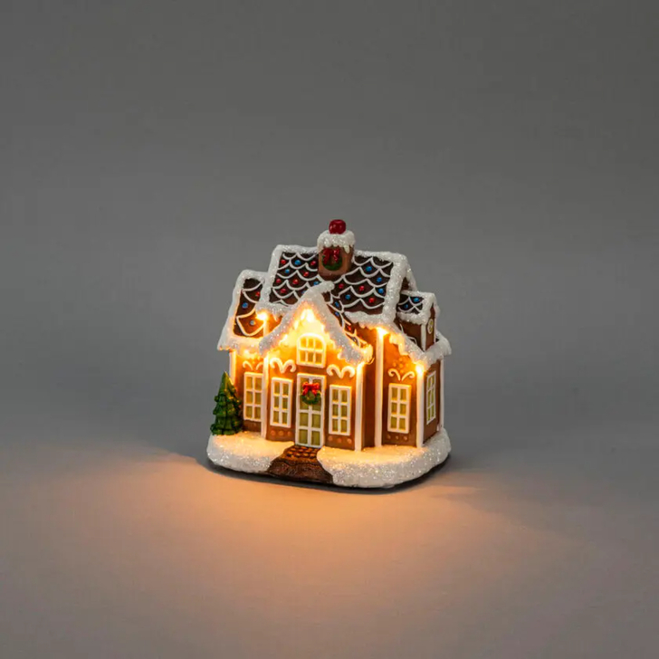 B/O Ginger bread house, Warm White Led, music, timer, Indoor