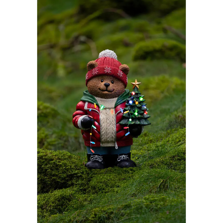 B/O Large Teddy Bear, Multi colour Led, 66cm, 6H/timer outd.