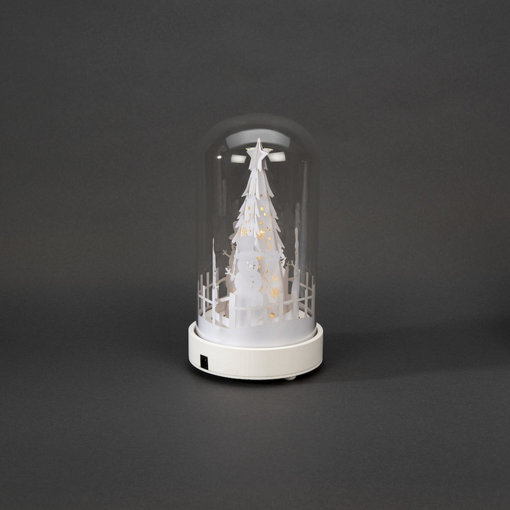 Battery Powered Glass Dome Paper Tree and Snowman Christmas Decoration