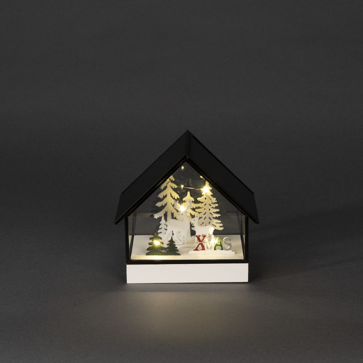 Battery Powered Glass Lantern Christmas Decoration With Wooden Base