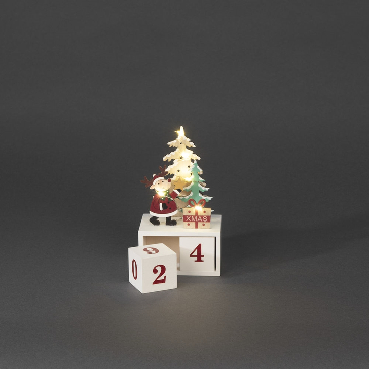 Battery Powered Small White Wooden Christmas Calender Decoration