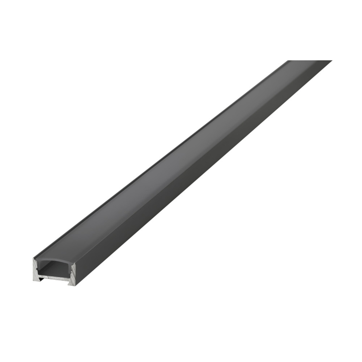 Black Aluminium LED Strip Profile Surface Mount 2M With Frosted Diffuser 16.2 X 8.57MM For IP33 Max 12MM Width Strip