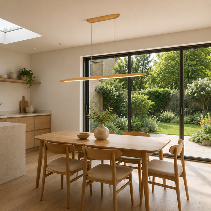 Blake Natural Beechwood 1300mm LED Linear Wooden Bar Pendant 3000K Dimmable