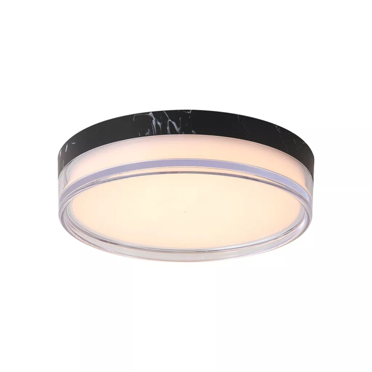 Button Round 300mm Black Marble Effect Square Flush Ceiling Light - IP44 - 3000K