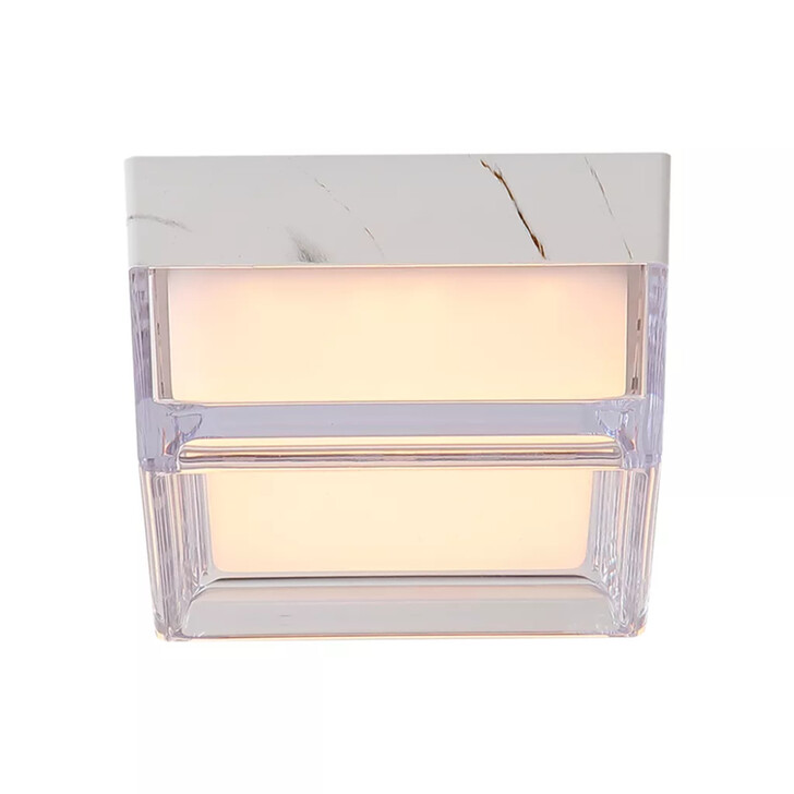 Button Square White Marble Effect Square Flush Ceiling Light - IP44 - 3000K