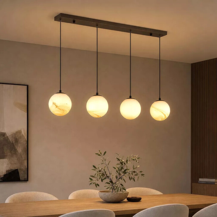Carrara Latte And Marble 4 Light Linear Glass Pendant Light