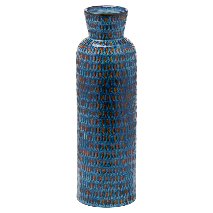 Ceramic Flute Vase With Textured Blue Glaze