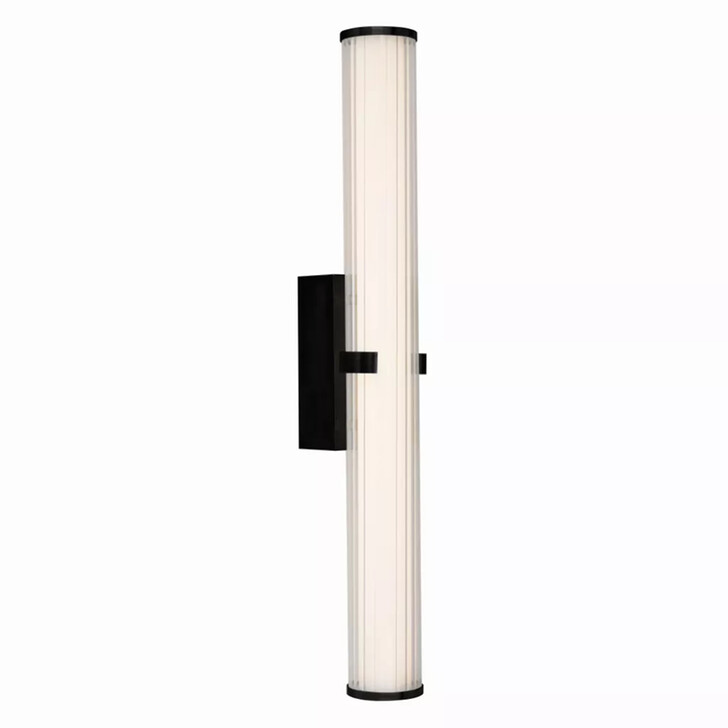 Clamp Large Matt Black Bathroom Wall Light Complete With Clear Ribbed Outer And Inner Opal Glass - IP44 - 3000K