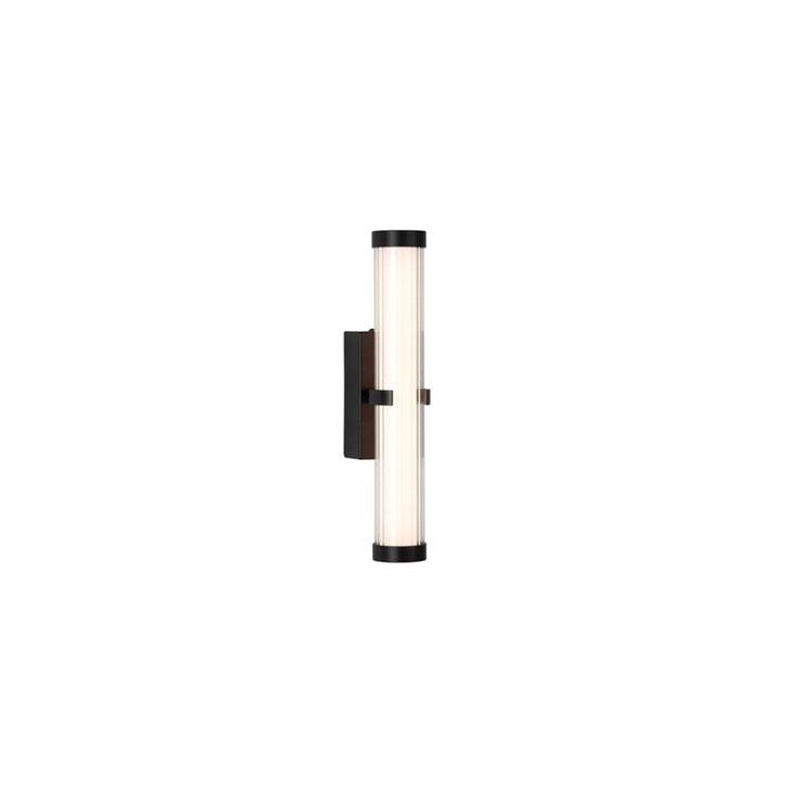Clamp Small Matt Black Bathroom Wall Light Complete With Clear Ribbed Outer And Inner Opal Glass - IP44 - 3000K