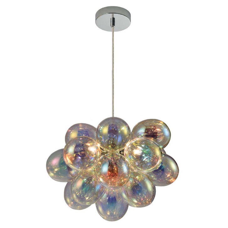 Clara Polished Chrome 3 Light Pendant Complete With Iridescent Glasses